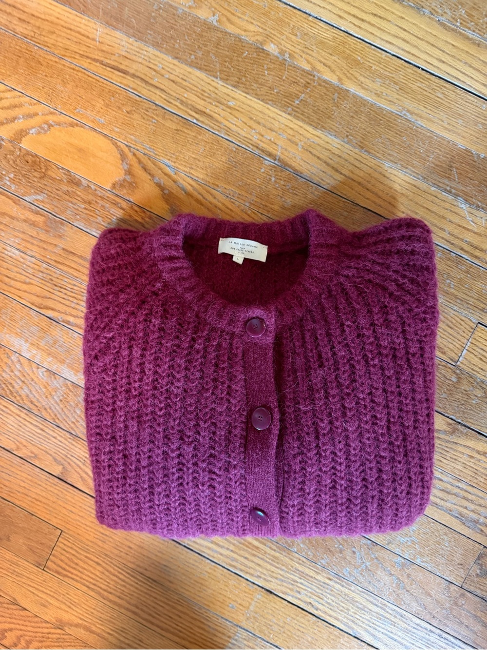 **RARE***Sezane Emile Women's Chunky Knit Button-Up Sweater Cardigan - Wine